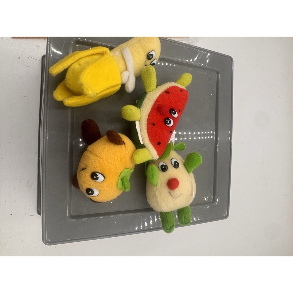 Vintage Plush Fruit Fridge Magnets Lot 4 Banana Watermelon Orange Apple Kawaii